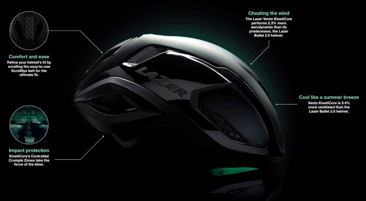 Casque Vélo Lazer Vento Kineticore – Vert Foncé/noir, Homme, Course