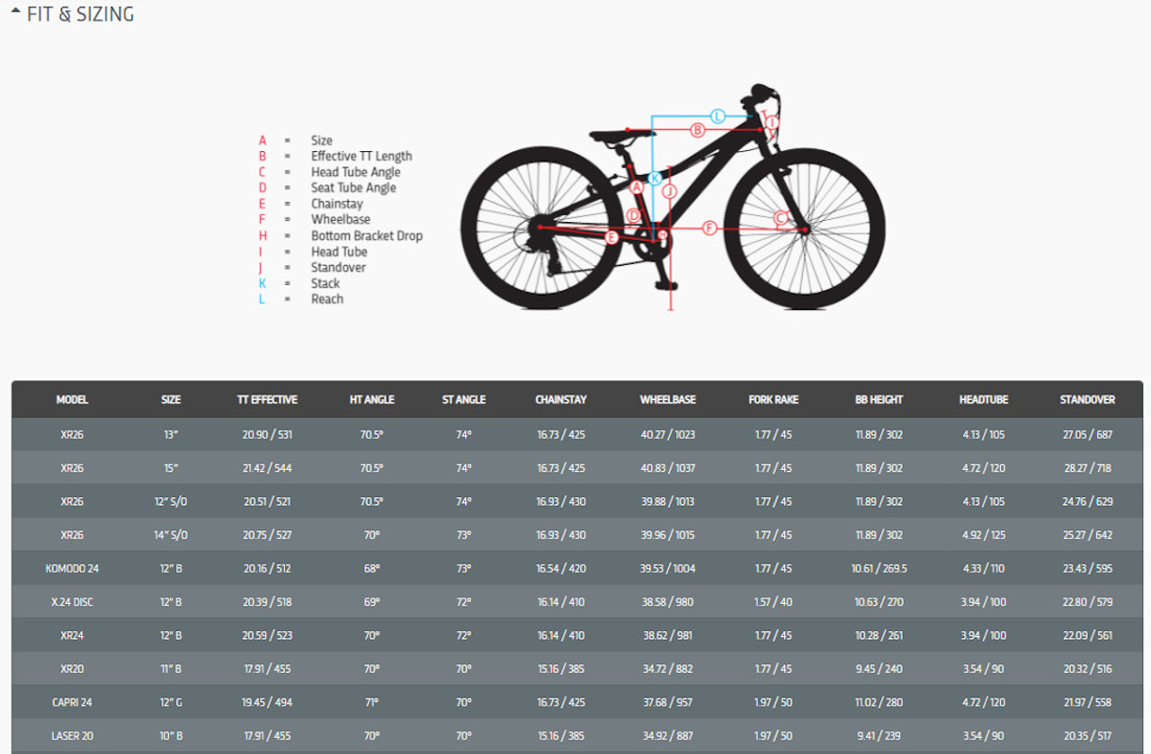 Jamis bike 2025 size chart