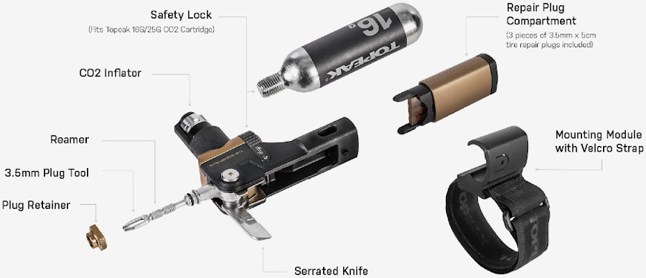 Topeak Tubi Master+ w/16g Canister Tubeless Tyre Repair Kit Bikebug