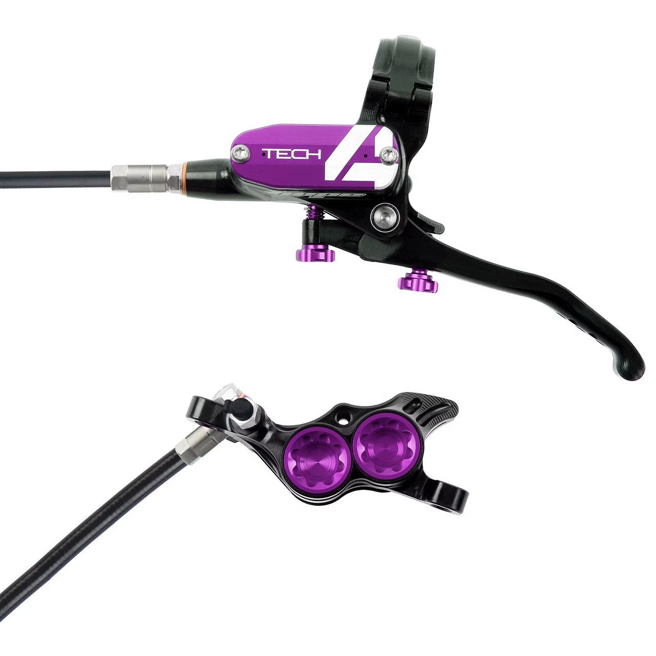 パーツ HOPE TECH E4 Brakeset Purple Hope Tech4 E4 Front Disc Brake Black/Purple Black Cable - Pushys