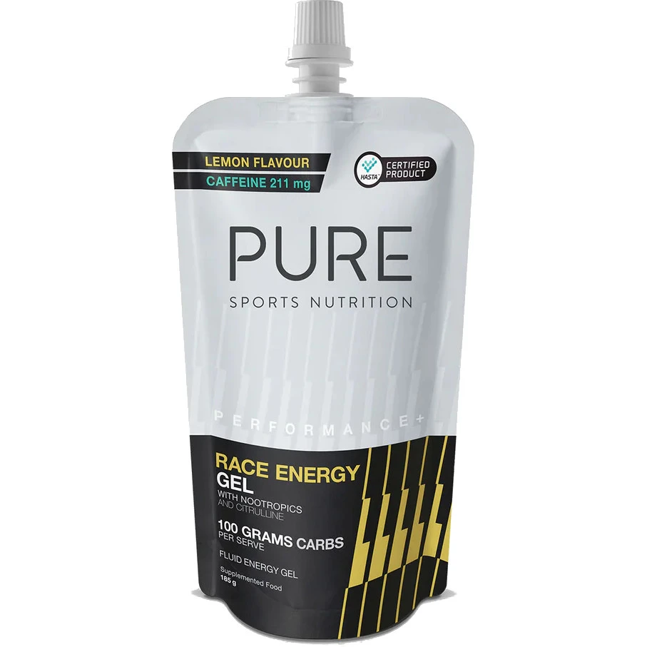 Super Performance Gel Pure Performance + Race Energy Gel 100g Carb Pouch Lemon + Caffeine ...