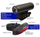 Azur USB Mars 400/65 Rechargeable Front and Rear Light Set Black