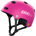 Pink POC kids helmet with white logos