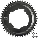 Black chainring with white decals