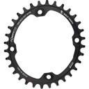 Black oval chainring with white logos