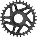 Black chainring with white decals