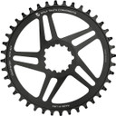 Black chainring with white decals