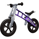 Purple and silver balance bike with brake