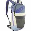 Cream, green and purple backpack with purple logo
