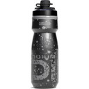 Black bottle with black lid and dirt cover