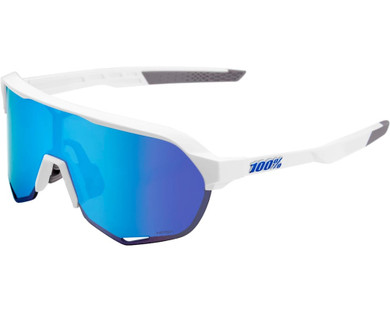 100% S2 Sunglasses Matte White (HiPER Blue Multilayer Mirror Lens)