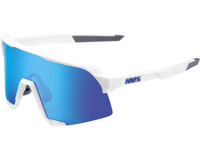 100% S3 Sunglasses Matte White (HiPER Blue Multilayer Mirror Lens)