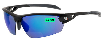 BZ Optics Pho Blue Mirror Bifocal +2.00 Glasses Black Frame