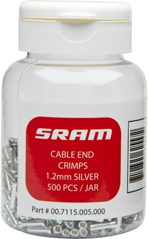 SRAM PitStop Gear Cable End Crimps 1.2mm Silver (Qty 500)