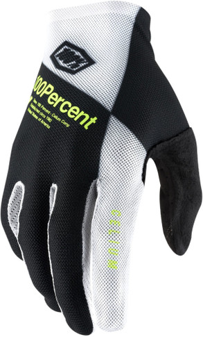 100% Celium Full Finger Gloves Black/White/Fluro Yellow