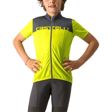Castelli Neo Prologo Jersey Kids Electric Lime/Savile Blue
