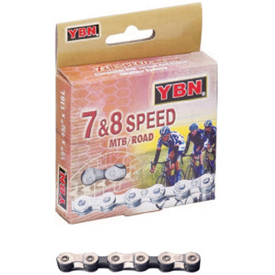 YBN Chain 7-8 Spd Mtb/Rd 1/2x3/32 116L SD-Pin Half Silver/Brown
