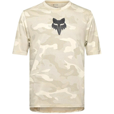 Cream jersey with camo pattern and black fox logo