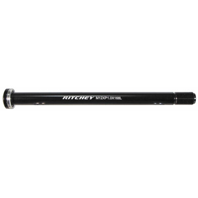 Black thru-axle with white logos