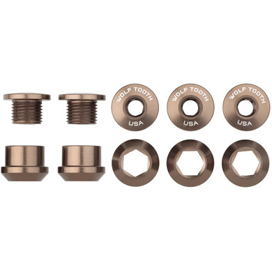 5 bronze chainring bolts with white logos