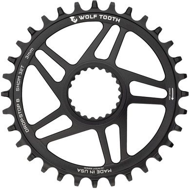 Black chainring with white decals