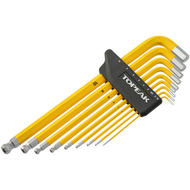 Yellow set of hex wrenches with black holder