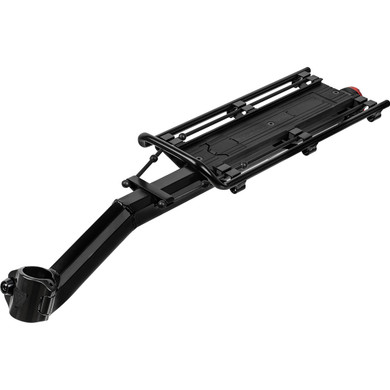 Black seat tube mounted rear rack