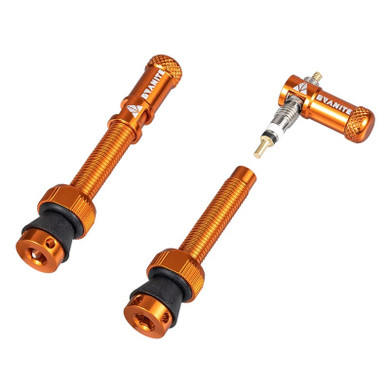 Orange valve stem with valves caps