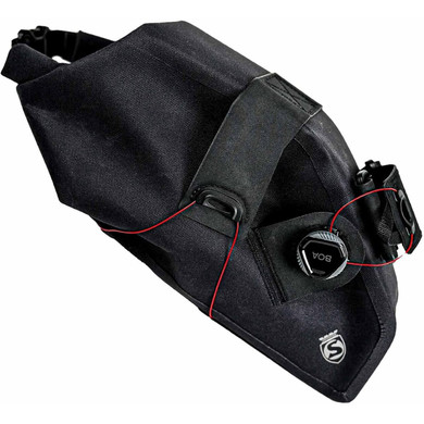 Black saddle bag with red BOA straps