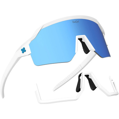 Sungod Vulcans Matte White with Silver Blue Lens