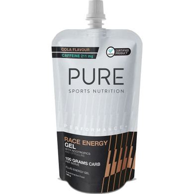 Pure Performance + Race Energy Gel 100g Carb Pouch Cola + Caffeine