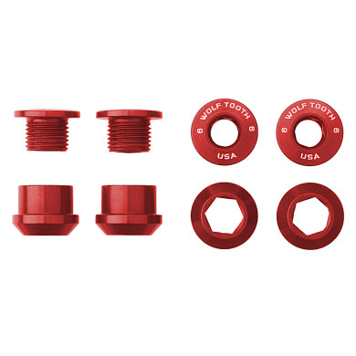 Wolf Tooth Set of 4 Chainring Bolts/Nuts for 1X Red