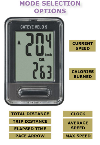 CatEye Velo 9 CC-VL820 Wired Bike Computer Black/Grey