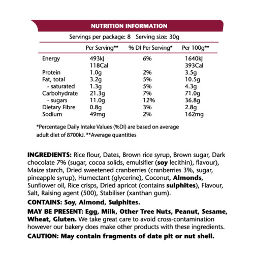 Em's Power Bites Cranberry Choc - 240g - 8 Pack