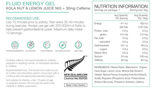 Pure 50g Energy Gel Kola Nut / Lemon Juice + Caffeine
