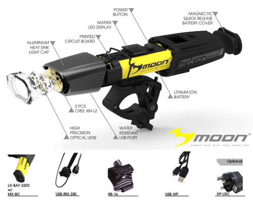 Moon Meteor Storm Pro 2000lm USB Front Light Black/Silver