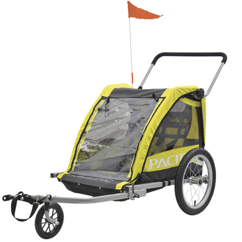 Pacific 2 In 1 Double Child Bike Trailer/Walker Fluro Yellow