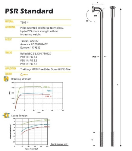 Pillar Racing J-Bend PSR 14G 278mm Spoke Black (18 Pack)
