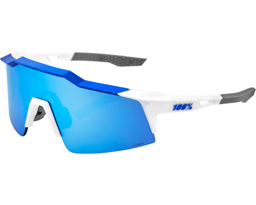 100% Speedcraft SL Sunglasses Matte White/Metallic Blue (HiPER Blue Multilayer Mirror Lens)