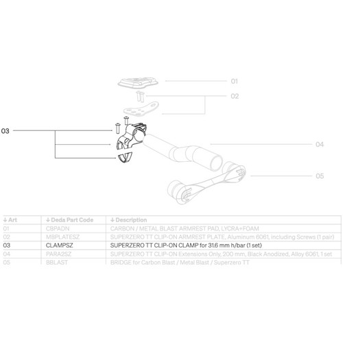 Deda SUPERZERO TT CLIP-ON CLAMP for 31.6 mm h/bar (1 set)