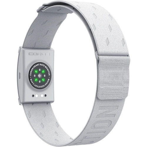 Silver heart rate monitor with grey band