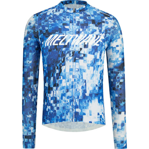 Blue long sleeve jersey with white logo