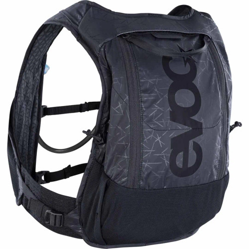 Grey hydration pack with black logos