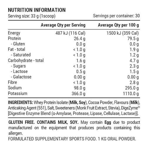 PILLAR Performance Whey Protein Isolate Chocolate 1kg