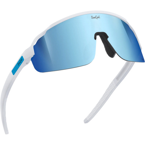 Sungod Forty2s Matte White with Silver Blue Lens