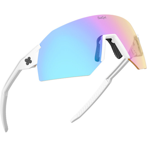 Sungod Ultras Matte White with Iris HV Blue Lens