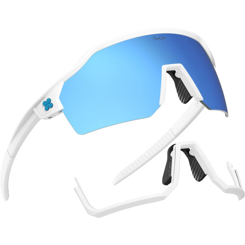 Sungod Velans Matte White with Silver Blue Lens