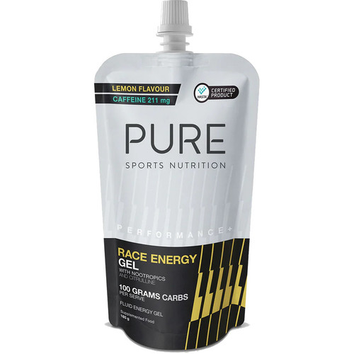 Pure Performance + Race Energy Gel 100g Carb Pouch Lemon + Caffeine