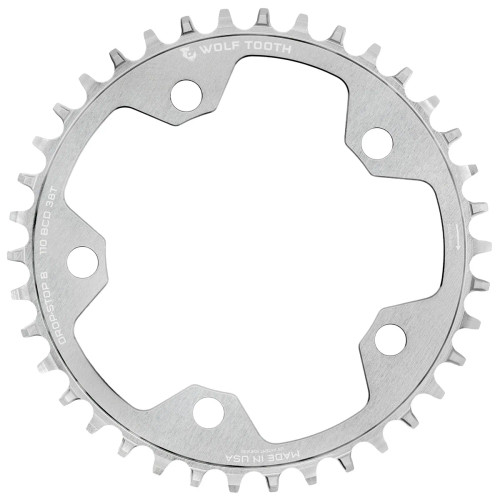 Wolf Tooth 110 BCD 5 Bolt Chainring Drop-Stop B Raw Silver