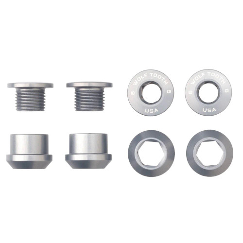 Wolf Tooth Set of 4 Chainring Bolts/Nuts for 1X Raw Silver